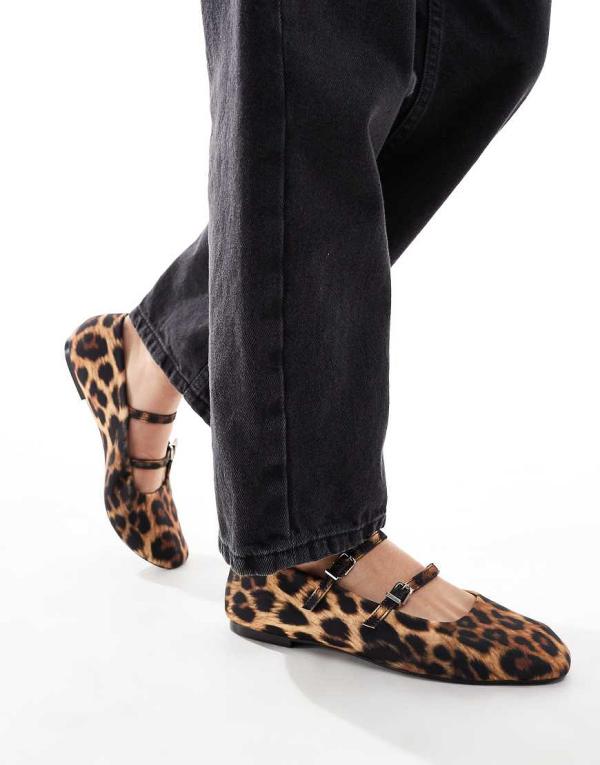 Pull & Bear mary jane ballet pumps in leopard-Brown