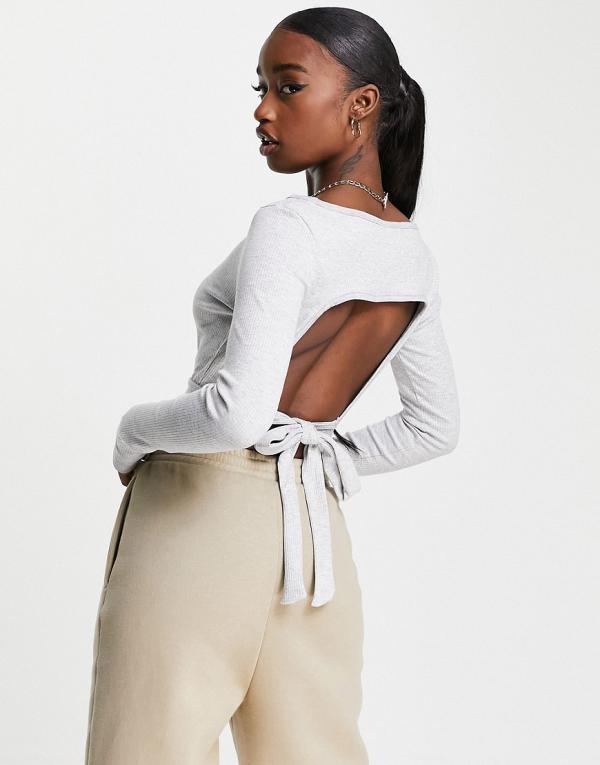 Puma Classics long sleeve ribbed crop top in grey-White