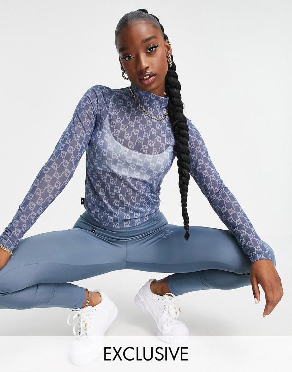 PUMA Infuse AOP long-sleeved fitted top in blue
