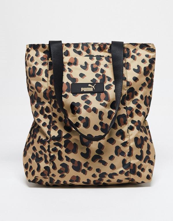 PUMA leopard print tote bag in tan and black-Multi