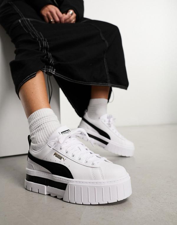PUMA Mayze leather sneakers in white & black