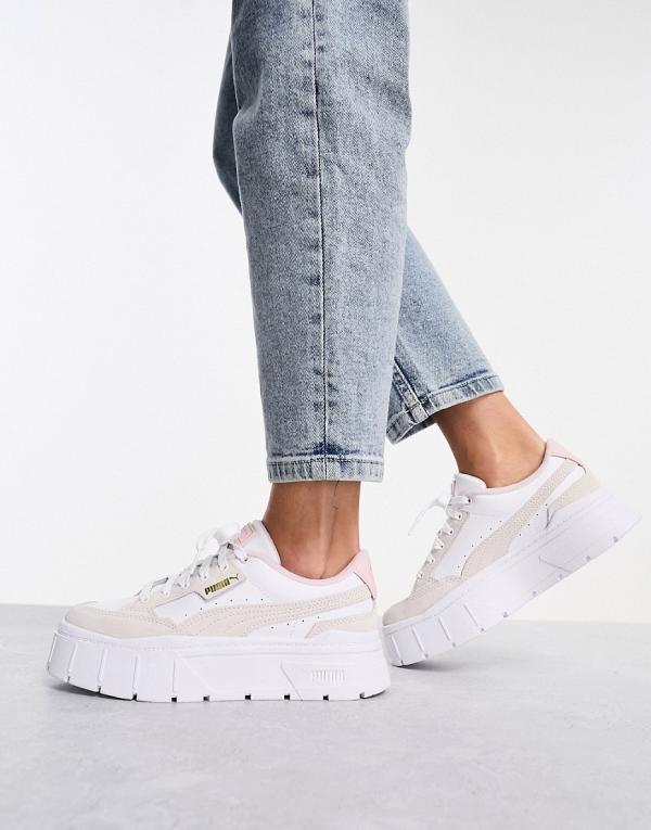 PUMA Mayze Stack sneakers in white & pink
