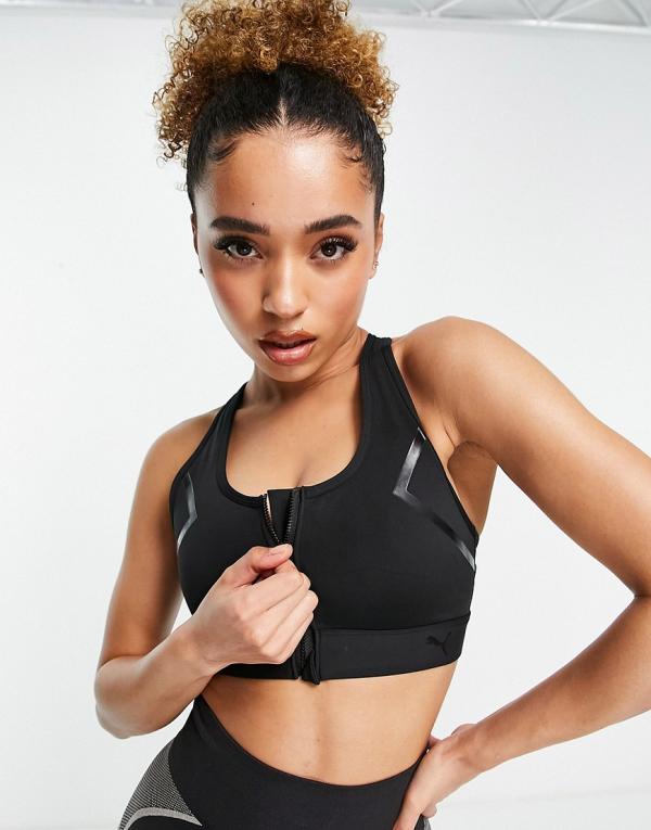 PUMA Training high support zip-front sports bra in black