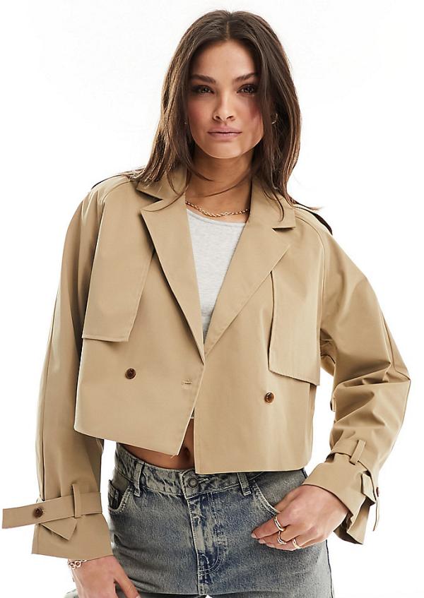 QED London Tall cropped trench coat in beige-Neutral