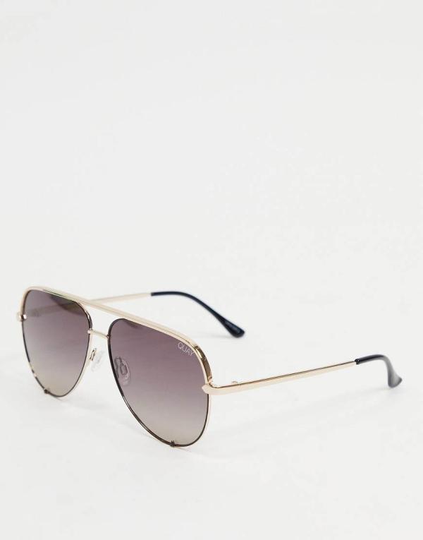 Quay High Key womens aviator sunglasses in black and gold