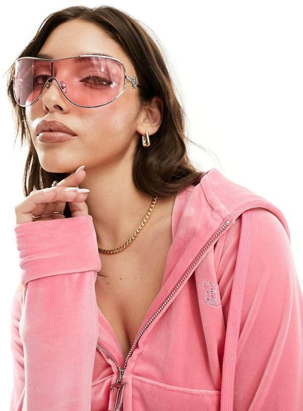 Quay x Guizio Balance shield sunglasses in silver with pink lens
