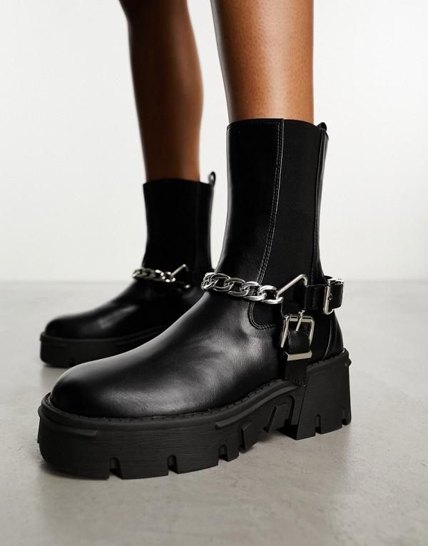 RAID Greta chunky low ankle boots with hardware in black