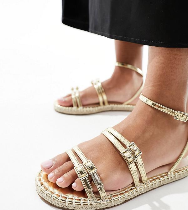 RAID Wide Fit Elodiya flat espadrille sandals in gold