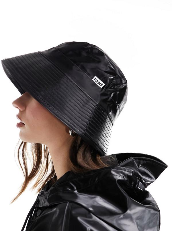 Rains waterproof bucket hat in shiny black exclusive to ASOS