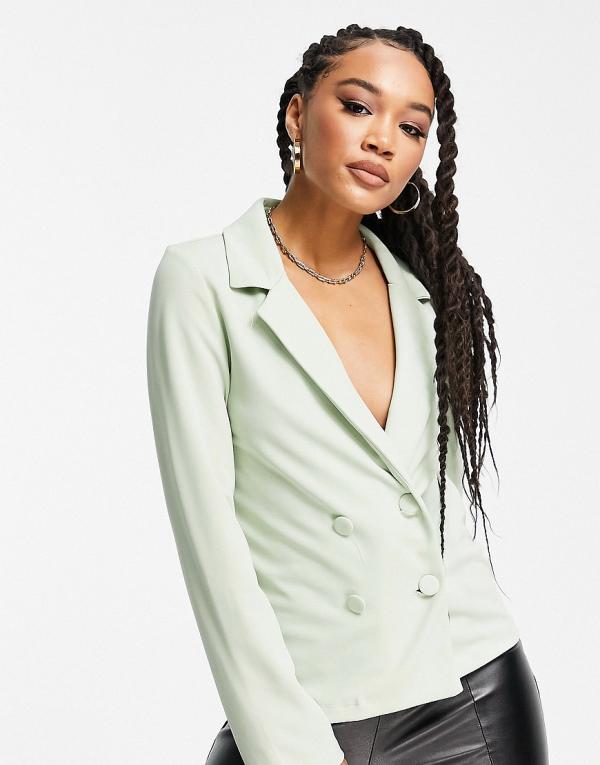 Rebellious Fashion double breasted blazer in sage green (part of a set)