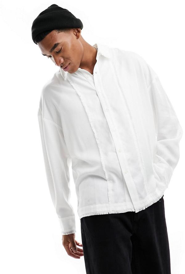 Reclaimed Vintage distressed long sleeve shirt in white with fraying detail