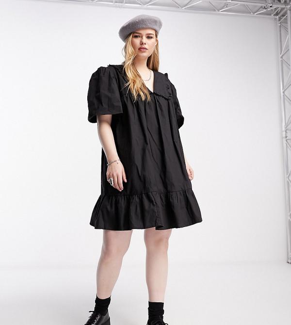Reclaimed Vintage Inspired Plus mini tea dress in black