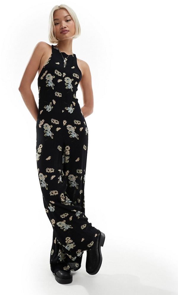 Reclaimed Vintage sleeveless jumpsuit in black floral