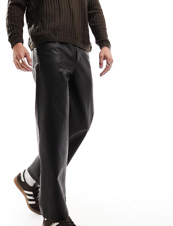 Reclaimed Vintage washed leather look straight leg pants in black