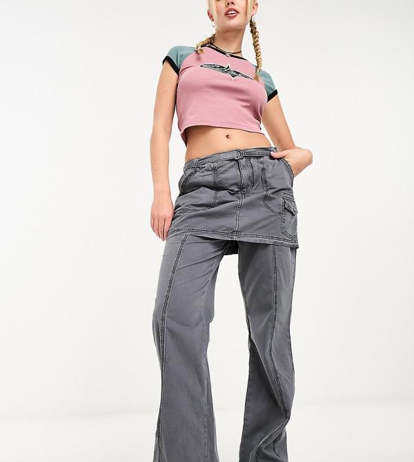 Reclaimed Vintage Y2K hybrid skirt pants in washed charcoal-Grey