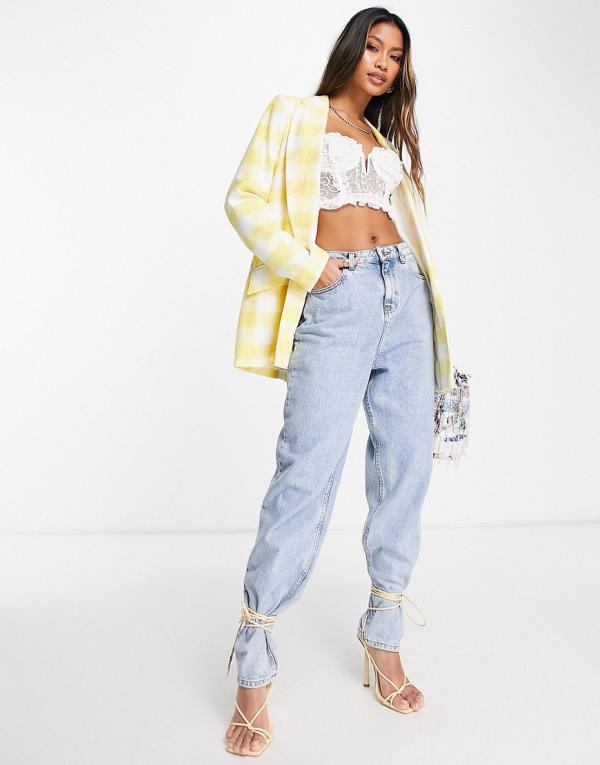 River Island blazer in light yellow check (part of a set)