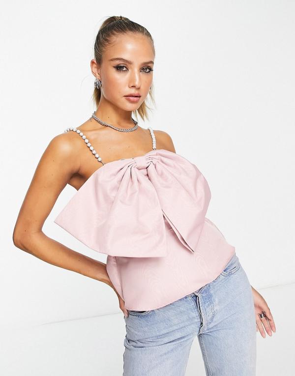 River Island cami top with bow front and diamante strap detail in pink