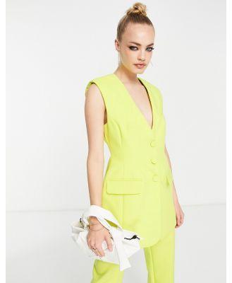 River Island collarless sleeveless blazer in lime (part of a set)-Green
