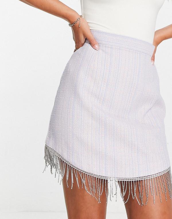 River Island diamante trim mini skirt in light blue (part of a set)