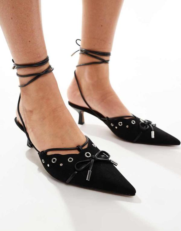 River Island mule kitten heels with bow in black