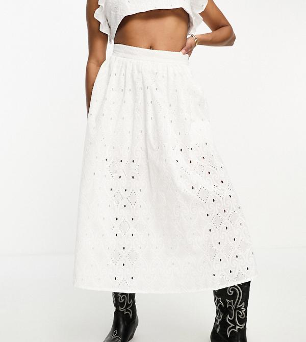 River Island Petite broderie midi skirt in white (part of a set)