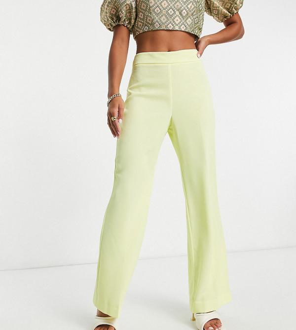 River Island Petite side split flare pants in yellow (part of a set)