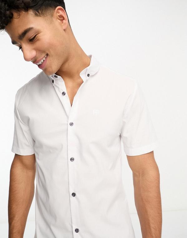 River Island short sleeve smart muscle fit poplin shirt in white