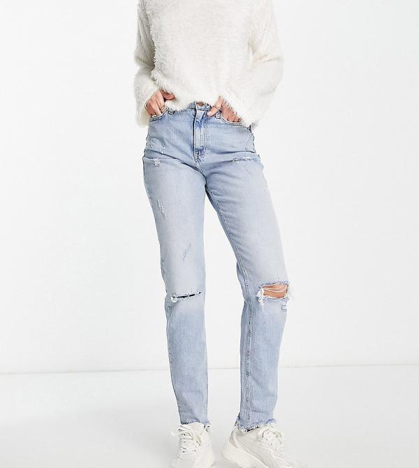 River Island Tall distressed straight leg jeans in light blue