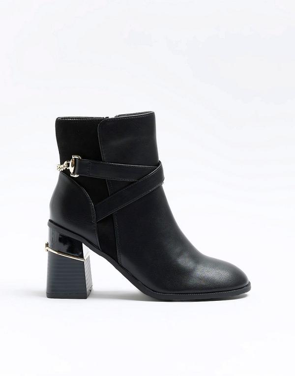 River Island Wide Fit block heeled boots in black