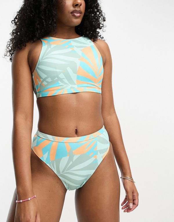 Roxy Pop Up longline crop bikini top in tropical print-Multi