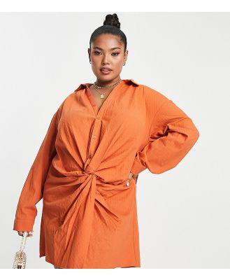 Saint Genies Plus textured twist front shirt dress in cinnamon-Orange