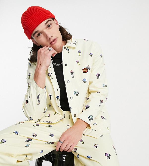 Santa Cruz x ASOS overshirt in white with mushroom all over print (part of a set)