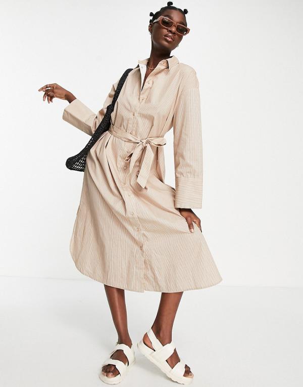 Selected Femme cotton oversized maxi shirt dress in stripe - MULTI