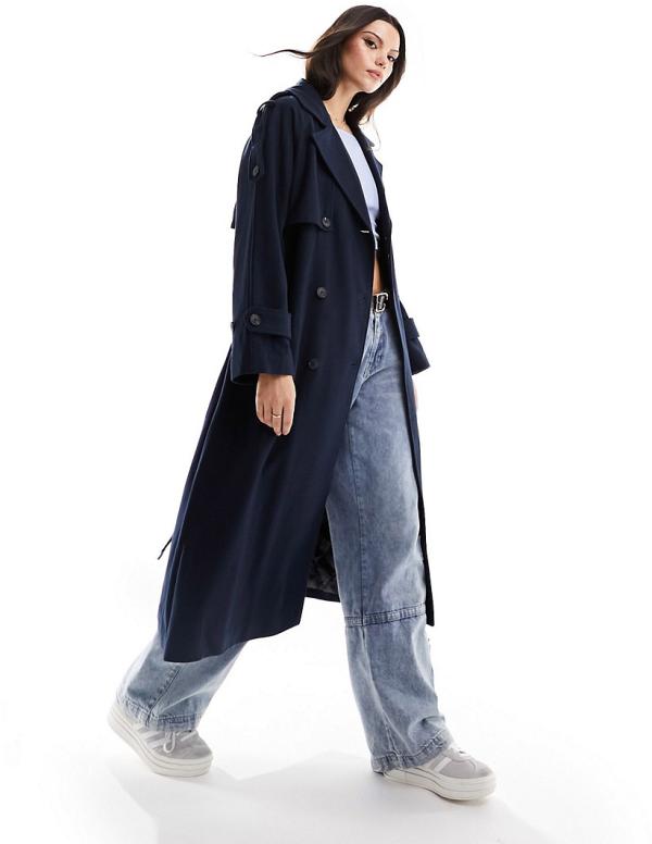 Selected Femme double breasted wool trench coat in navy