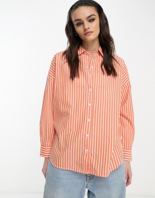 Selected Femme stripe oversized shirt in orange