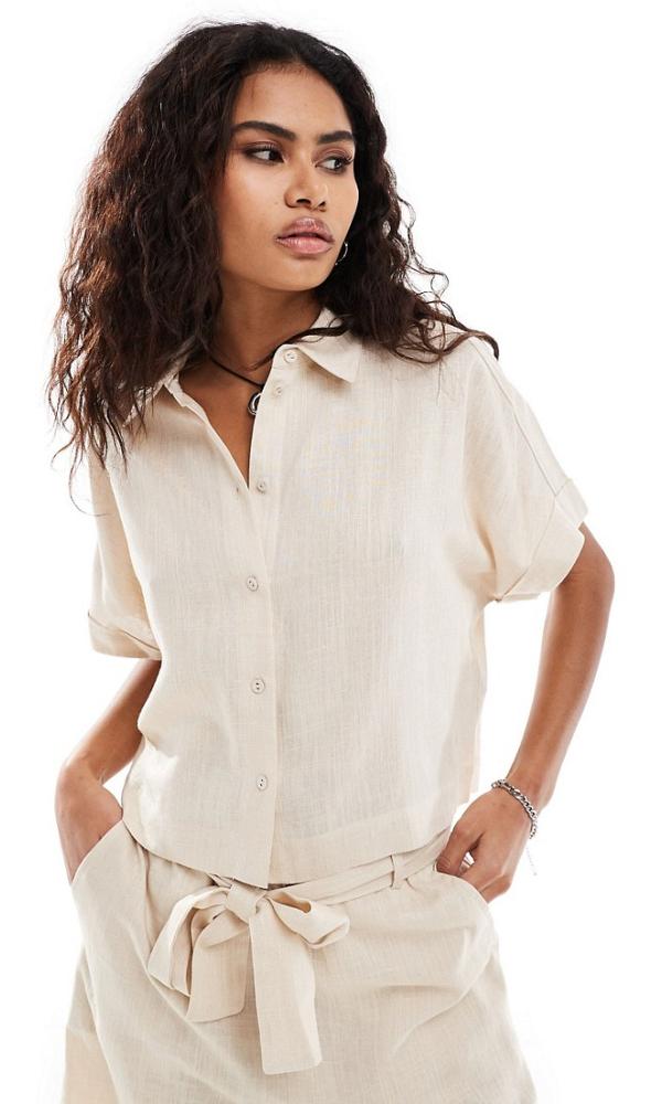 Selected Gulia cropped linen blend shirt in sand (part of a set)-Neutral