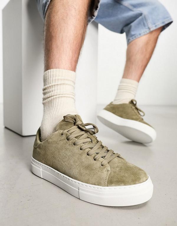 Selected Homme chunky suede sneakers in khaki-Green