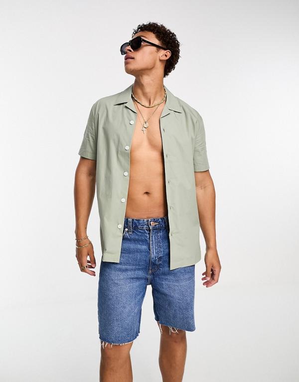 Selected Homme cotton short sleeve shirt in sage-Green