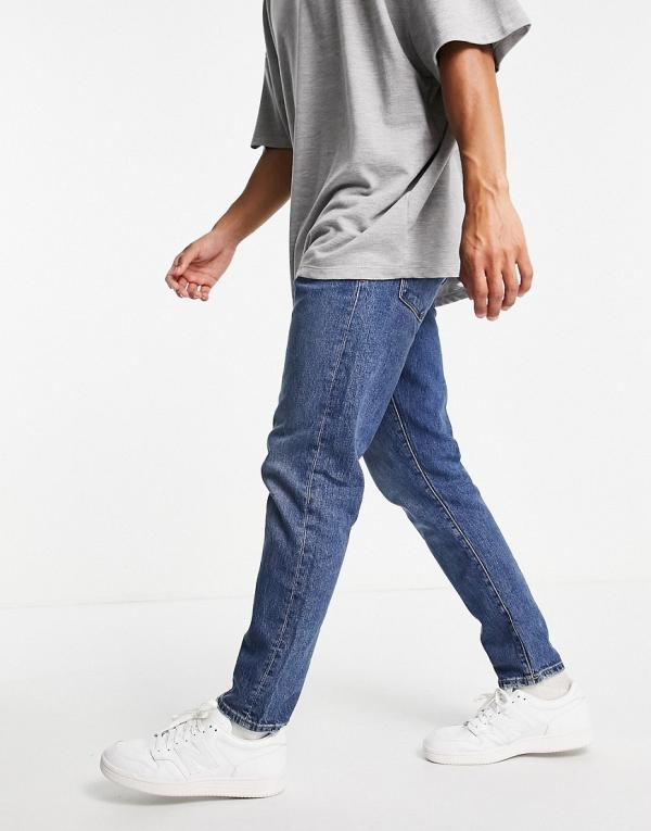 Selected Homme cotton slim tapered jeans in mid blue - MBLUE