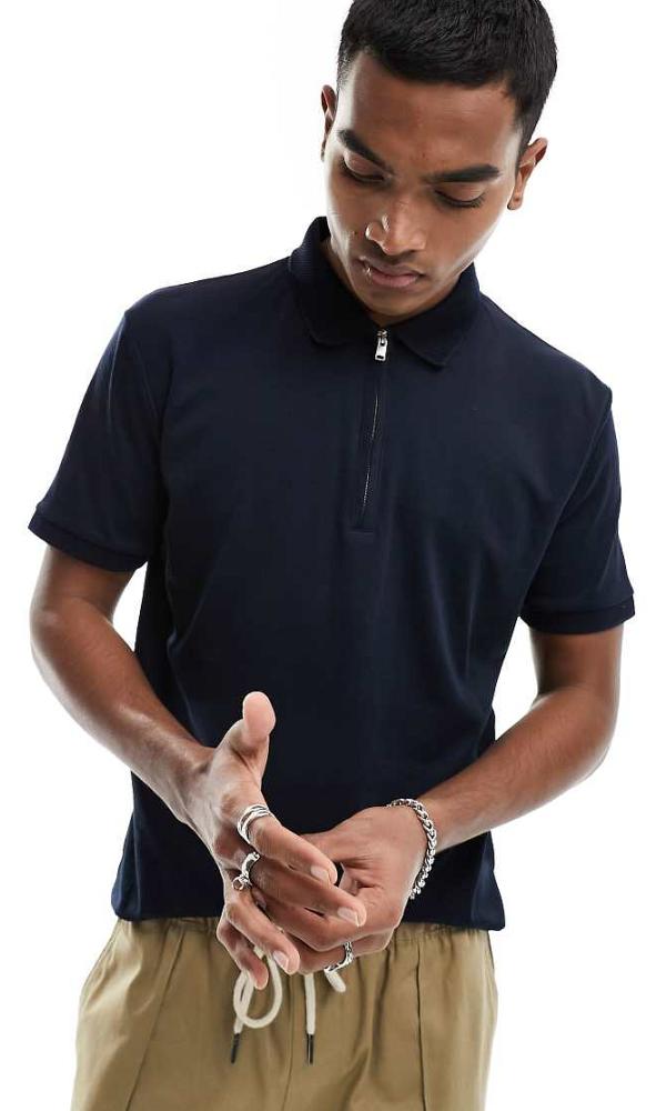 Selected Homme half zip polo in navy