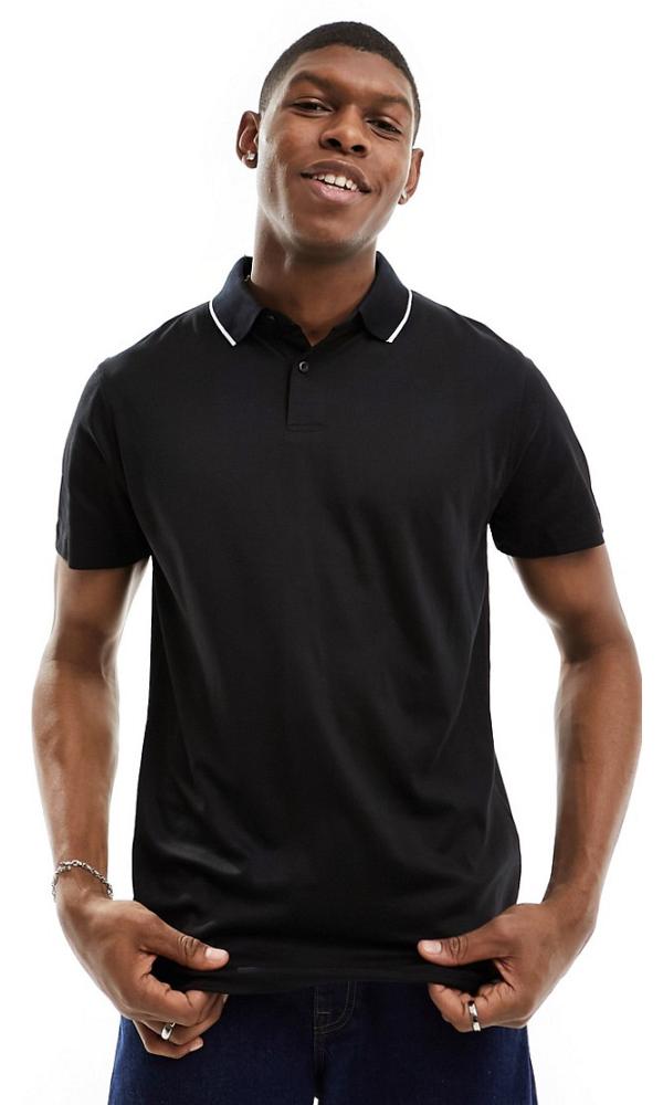 Selected Homme Leroy polo shirt with tipped collar in black