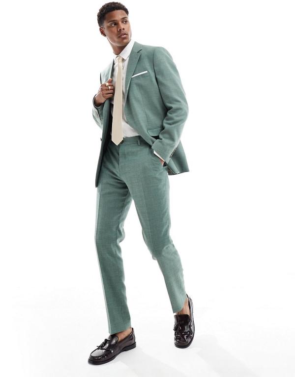 Selected Homme linen mix slim fit suit pants in green