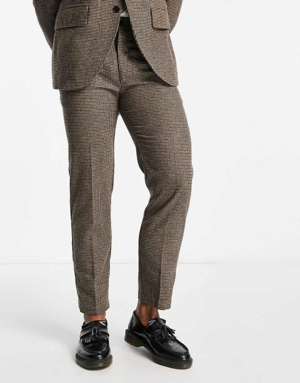 Selected Homme regular fit suit pants in brown houndstooth