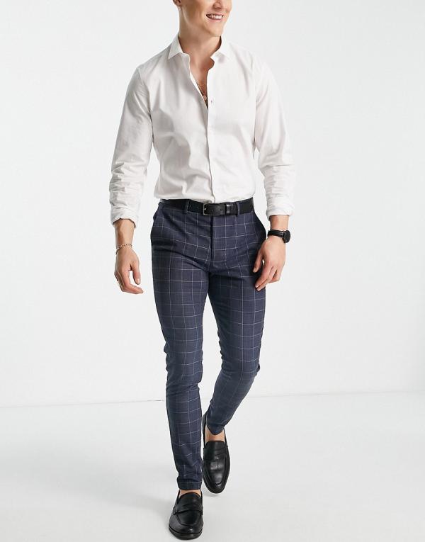Selected Homme skinny fit suit pants in blue check