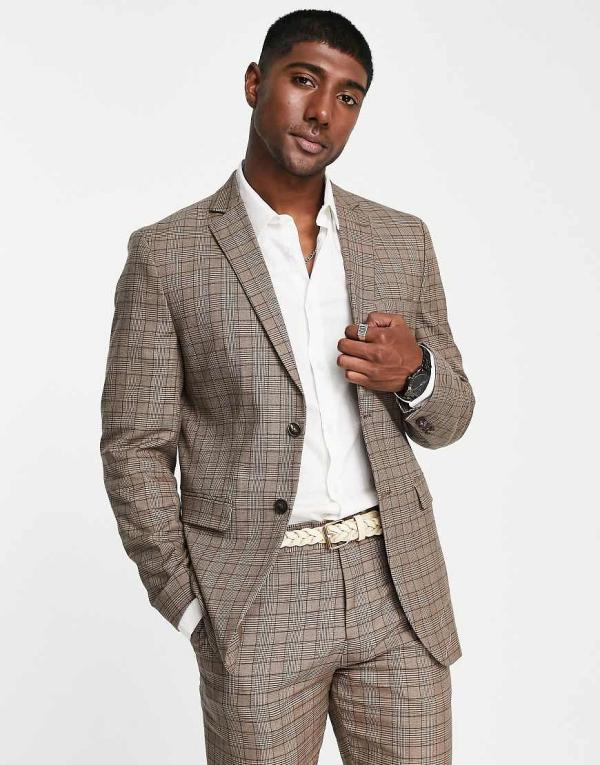 Selected Homme Slim Fit Suit Jacket In Brown Check