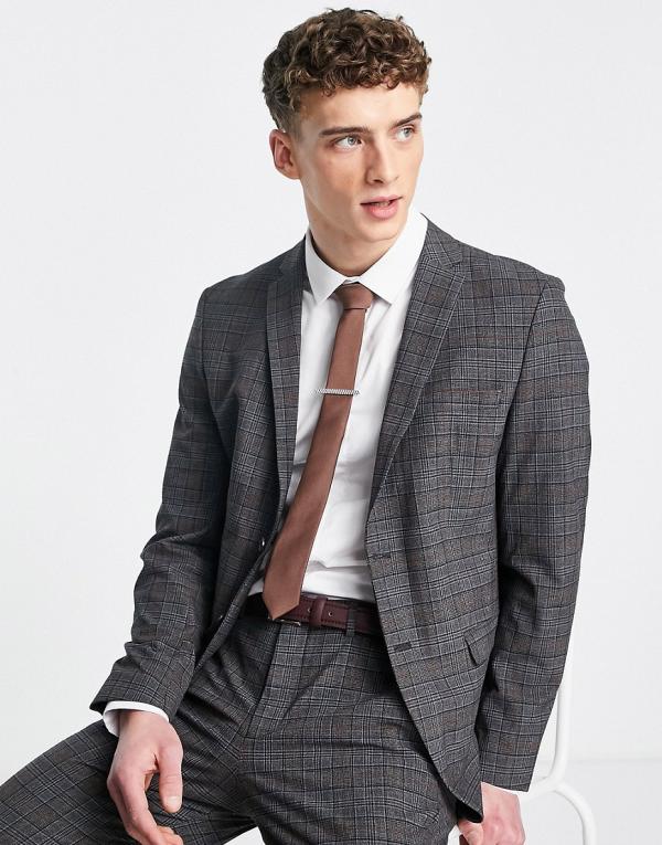 Selected Homme slim fit suit jacket in dark grey check
