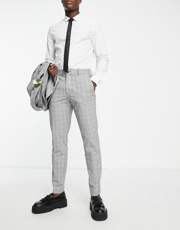 Selected Homme slim fit suit pants in light grey check