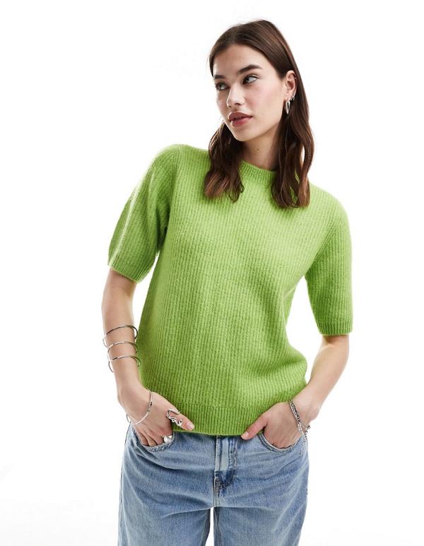 Selected Lolina short sleeve knitted jumper in green