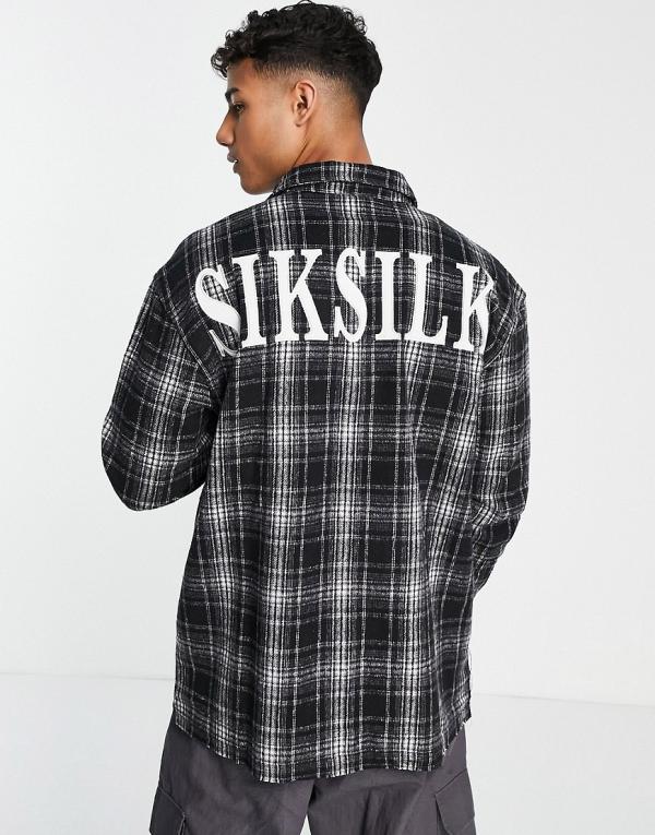 SikDilk long sleeve flannel shirt in checked black