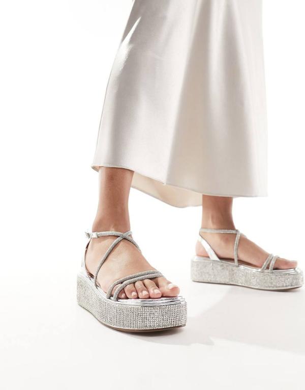 Simmi London Sea chunky flat sandals in embellished silver